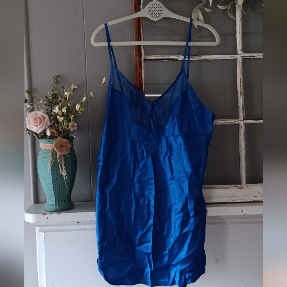Vintage Etage By Brandywine Short Blue Spaghetti Strap Chemise Size XL⚘️